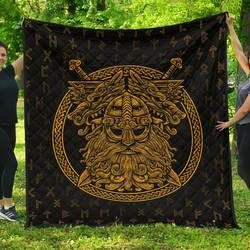 Viking Norse God Odin Wolfs Swords Premium Quilt A7  Quilt and Home Decor