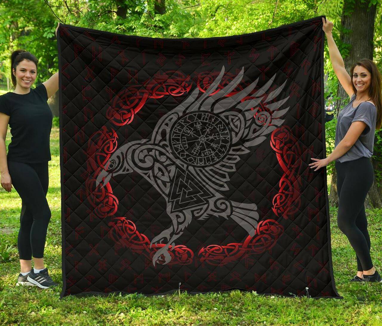Viking Raven Old Rune Premium Quilt A7 Quilt and Home Decor