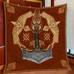 Viking Ravens Mjolnir Quilt Blanket and Home Decor