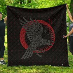 Viking Rune Raven Premium Quilt A6  Quilt and Home Decor