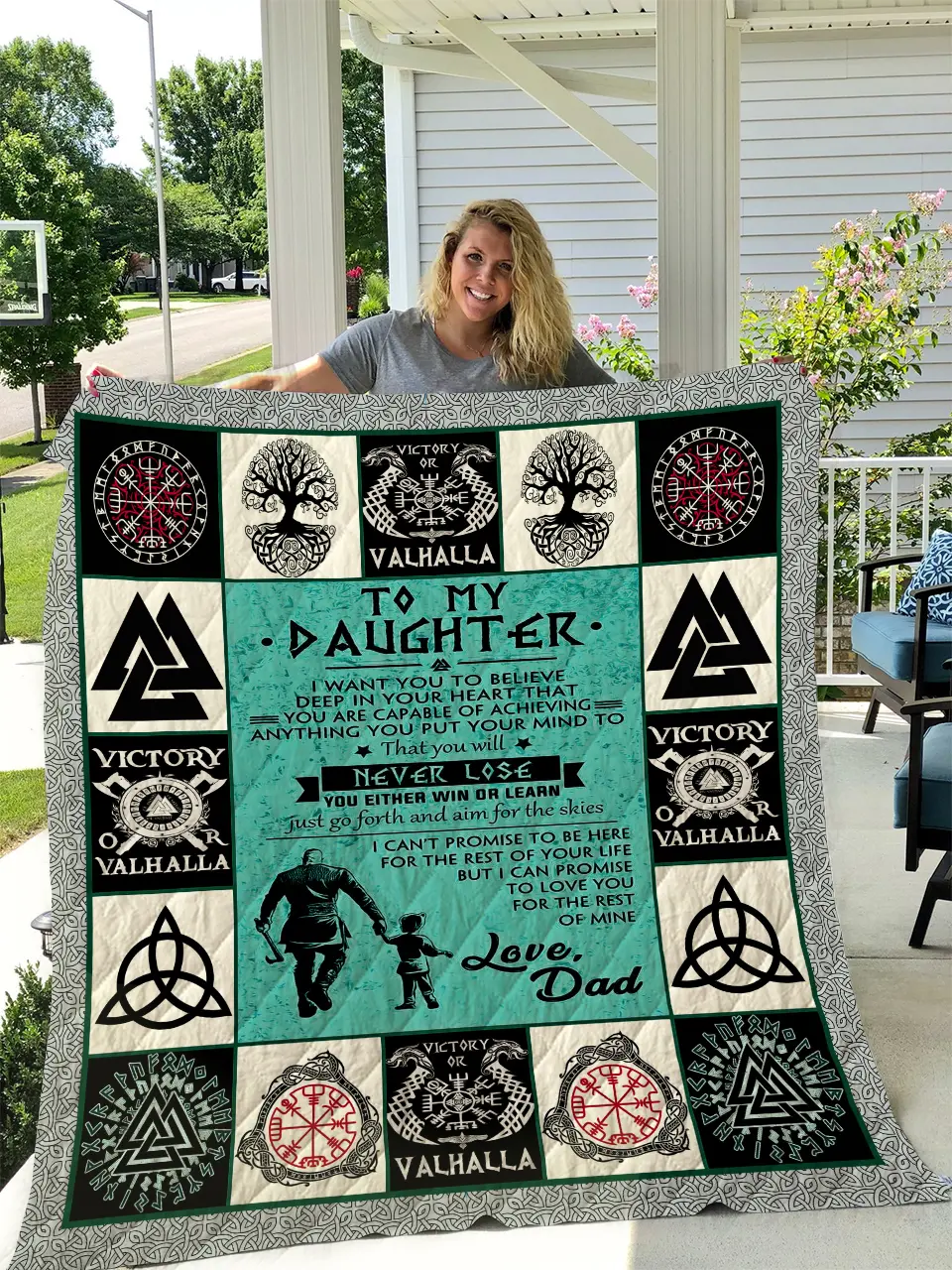 Viking To My Daughter Love Dad Quilt and Home Decor