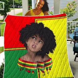 Vintage Color Red Yellow Green Hair Afro Girl TH2309404CL Quilt Blanket and Home Decor