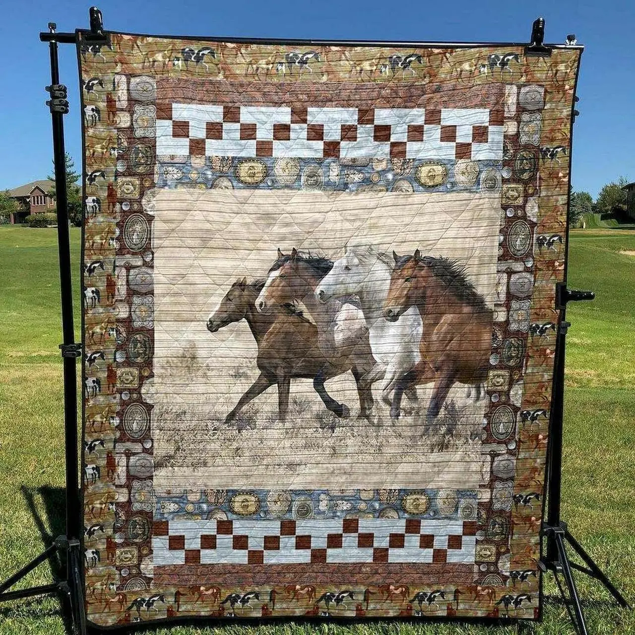 Vintage Horses Cld150694 Quilt Blanket and Home Decor