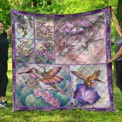 Violet Love Flowers And Birds Quilt Blanket Great Customized Blanket Gifts For Birthday Christmas Thanksgiving and Home Decor