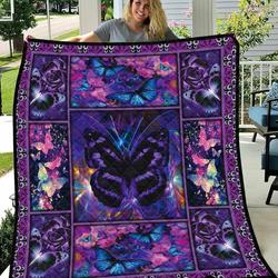Violet Rose And Butterfly Quilt Blanket Great Customized Blanket Gifts For Birthday Christmas Thanksgiving and Home Decor