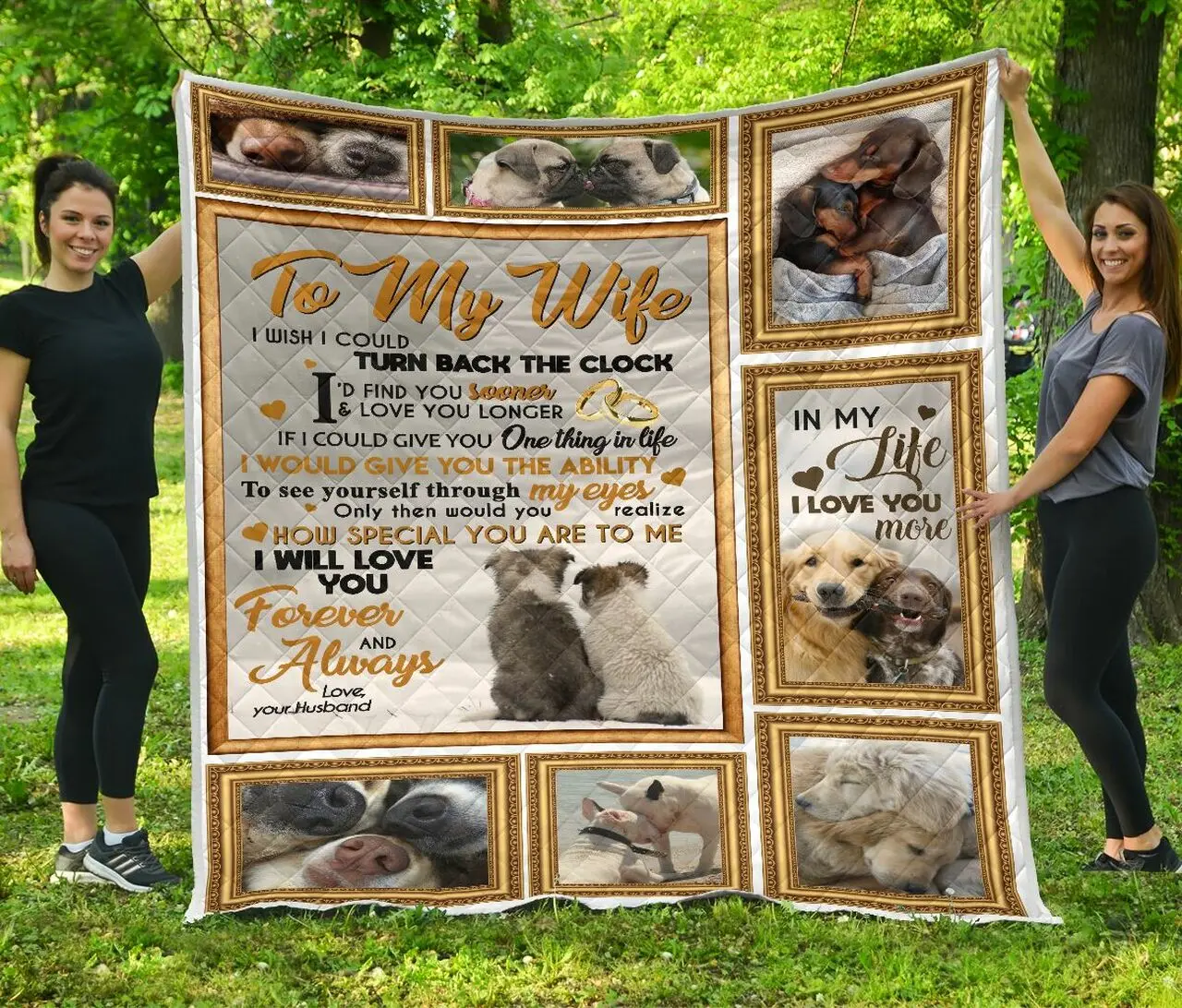 Viticstore Cute Puppy Love You More Golden Shade- Soft Cotton Kingsize Quilt For Wife From Husband and Home Decor