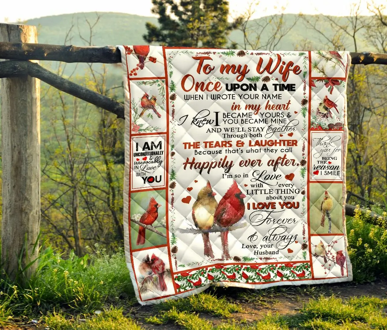 Viticstore Ever After Couple Of Birds White Shade & Red Detail- Cotton Kingsize Quilt For Wife and Home Decor