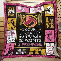 Volleyball 1 Court 3 Touches 2 Teams 25 Points 1 Winner Quilt Blanket Great Customized Blanket Gifts For Birthday Christmas Thanksgiving and Home Decor