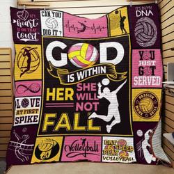 Volleyball God Is Within Her She Will Not Fall Quilt Blanket Great Customized Blanket Gifts For Birthday Christmas Thanksgiving and Home Decor