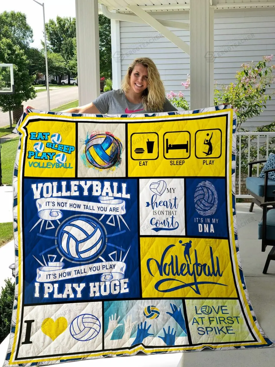 Volleyball Love At First Spike Quilt Blanket Great Customized Blanket Gifts For Birthday Christmas Thanksgiving and Home Decor