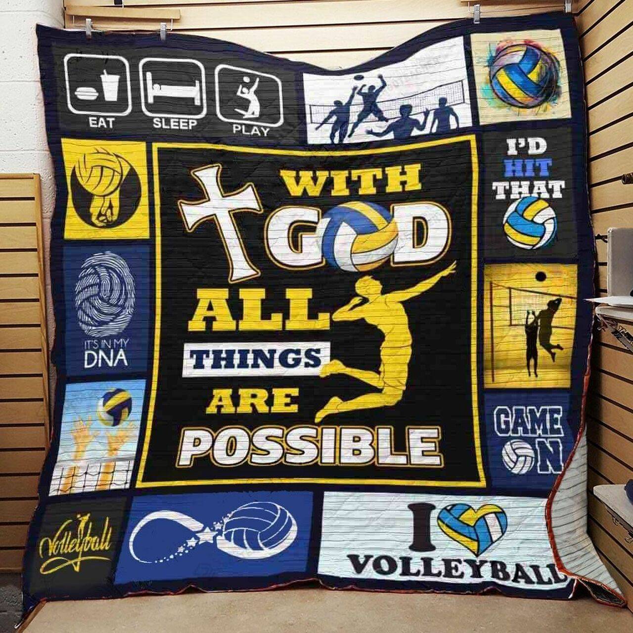 Volleyball With God All Things Are Possible Quilt Blanket Great Customized Blanket Gifts For Birthday Christmas Thanksgiving and Home Decor