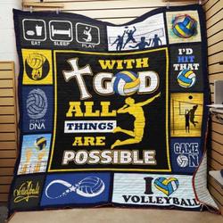 Volleyball With God All Things Are Possible Quilt Blanket Great Customized Blanket Gifts For Birthday Christmas Thanksgiving and Home Decor
