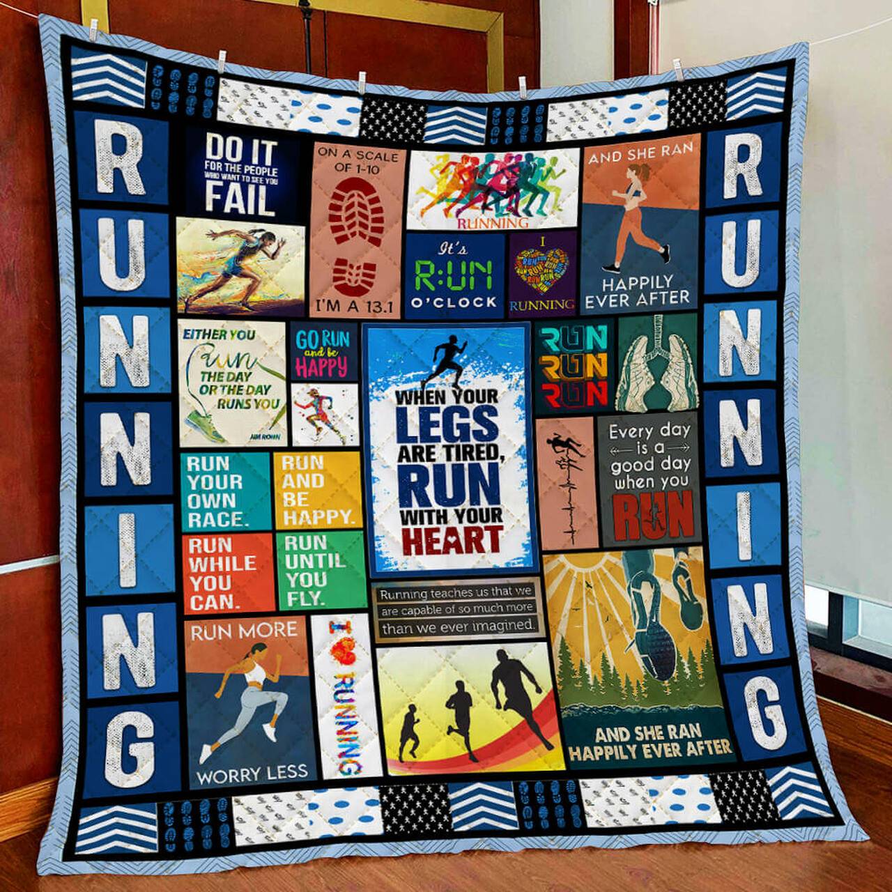 When Your Legs Are Tired, Run With Your Heart Quilt Blanket and Home Decor