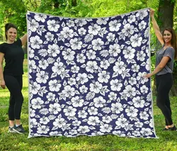 White Blue Hibiscus Floral Cl17100698Mdq Quilt Blanket and Home Decor