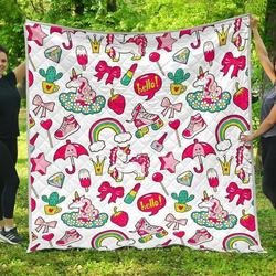 White Girly Unicorn Cl17100706Mdq Quilt Blanket and Home Decor