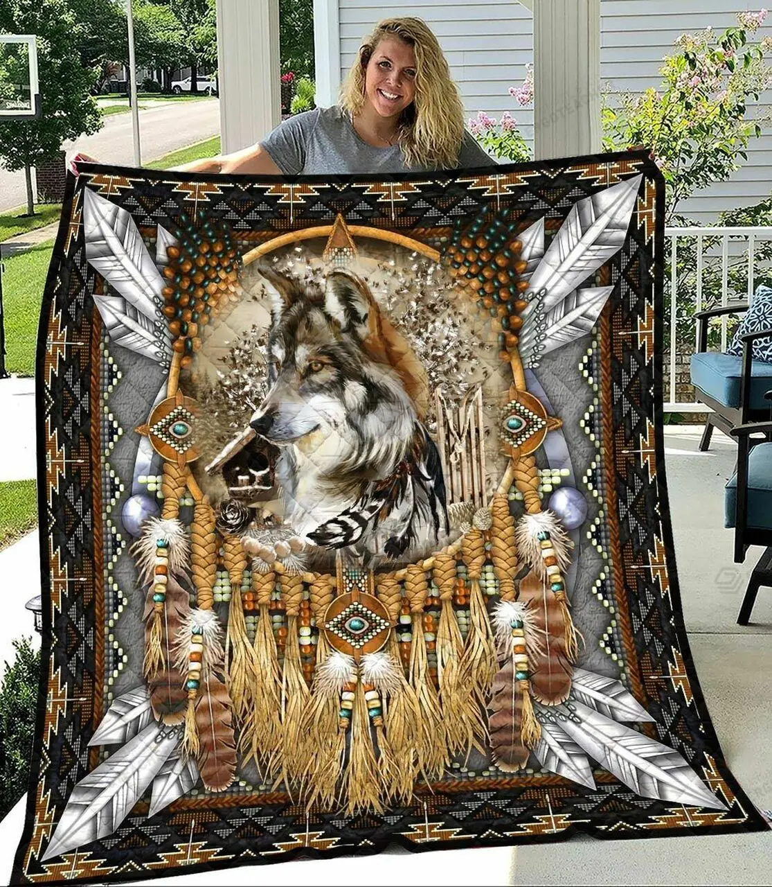 Wild Wolf Quilt Blanket Great Customized Blanket Gifts For Birthday Christmas Thanksgiving and Home Decor