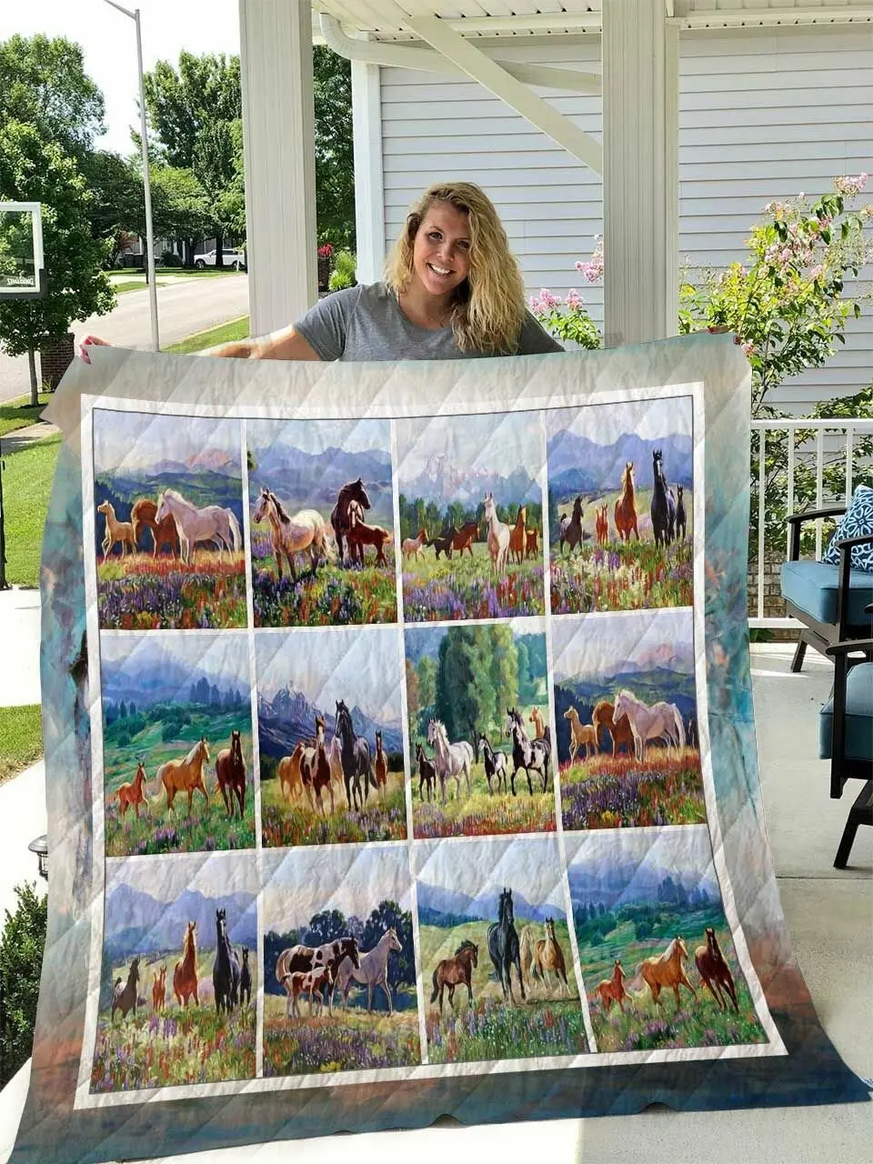 Wildflower Trails Horse Quilt Blanket Great Customized Blanket Gifts For Birthday Christmas Thanksgiving and Home Decor