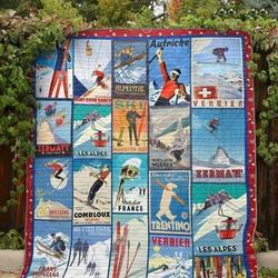 Winter Skiing Day Hur Quilt od and Home Decor
