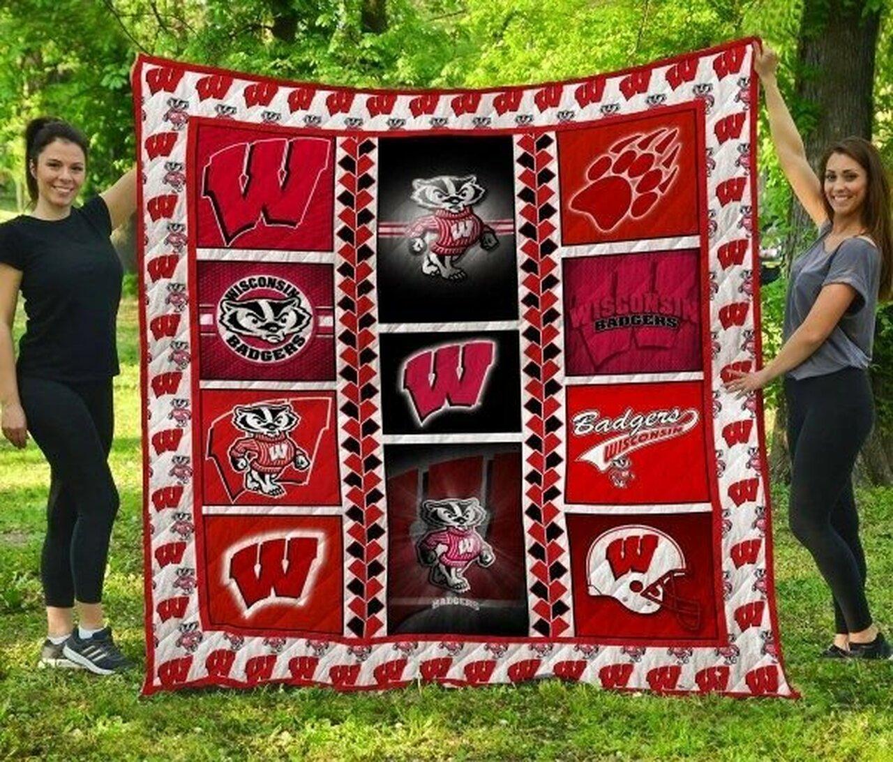 Wisconsin Badgers Quilt Blanket Fan Made and Home Decor