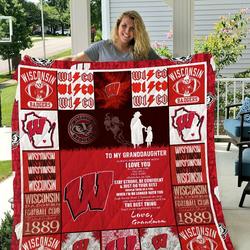 Wisconsin Badgers  To My Granddaughter  Love Grandmom Quilt Blanket and Home Decor