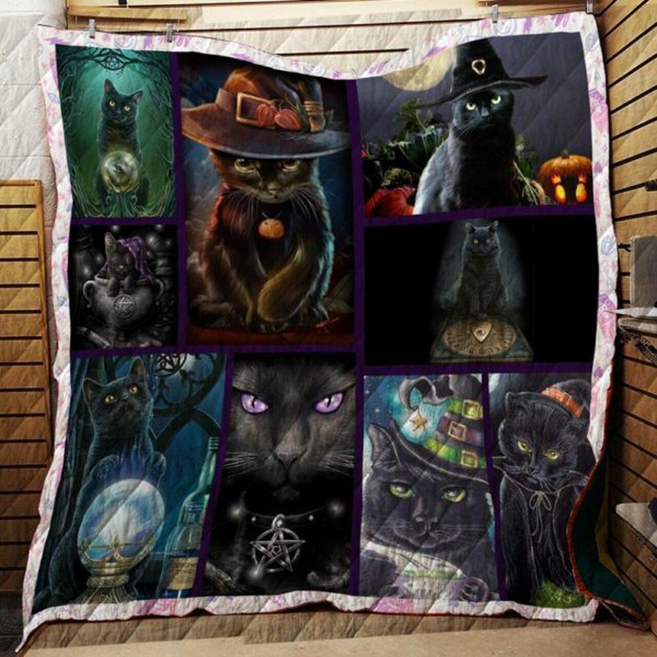 Witch Cat Quilt Blanket and Home Decor