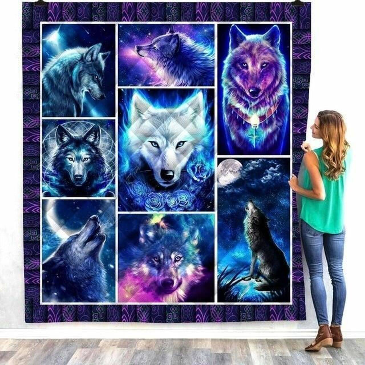 Wolf Blue Wolf Ql Quilt Blanket Dhc04011506Dd and Home Decor