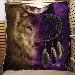 Wolf Dreamcatcher Fleece Throw Quilt and Home Decor