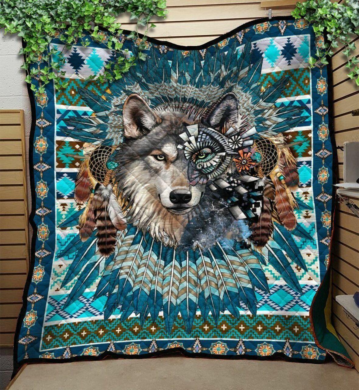 Wolf Native American Quilt Blanket Great Customized Gifts For Birthday Christmas Thanksgiving Perfect Gift For Wolf Lover and Home Decor