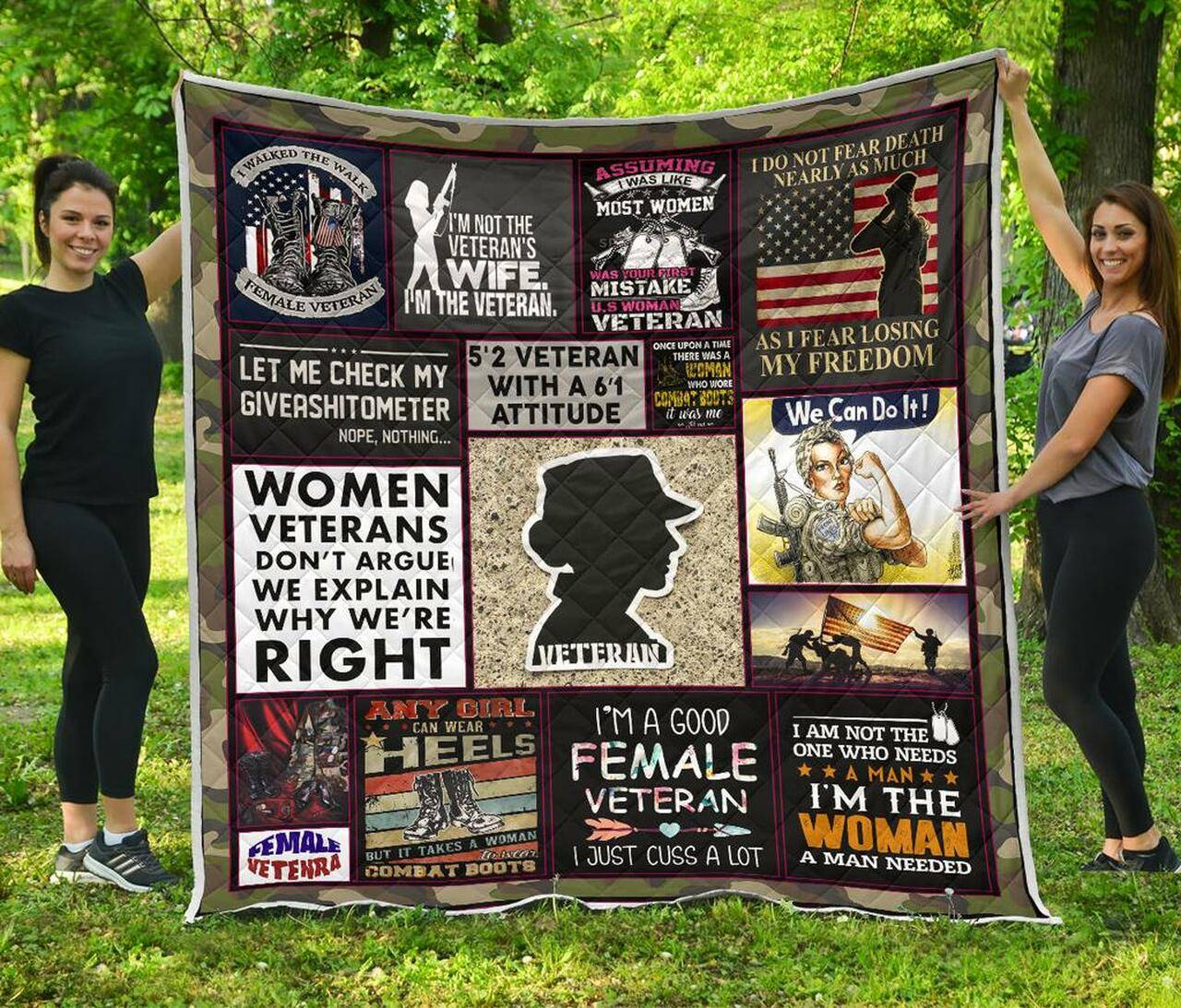 Women Veteran While Premium Quilt Blanket Quilt and Home Decor