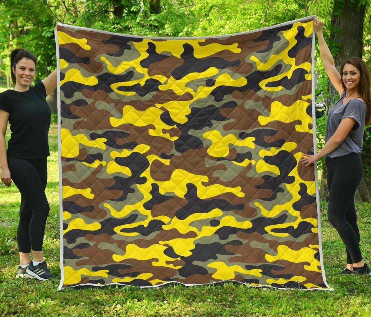 Yellow Brown And Black Camouflage Cl17100731Mdq Quilt Blanket and Home Decor