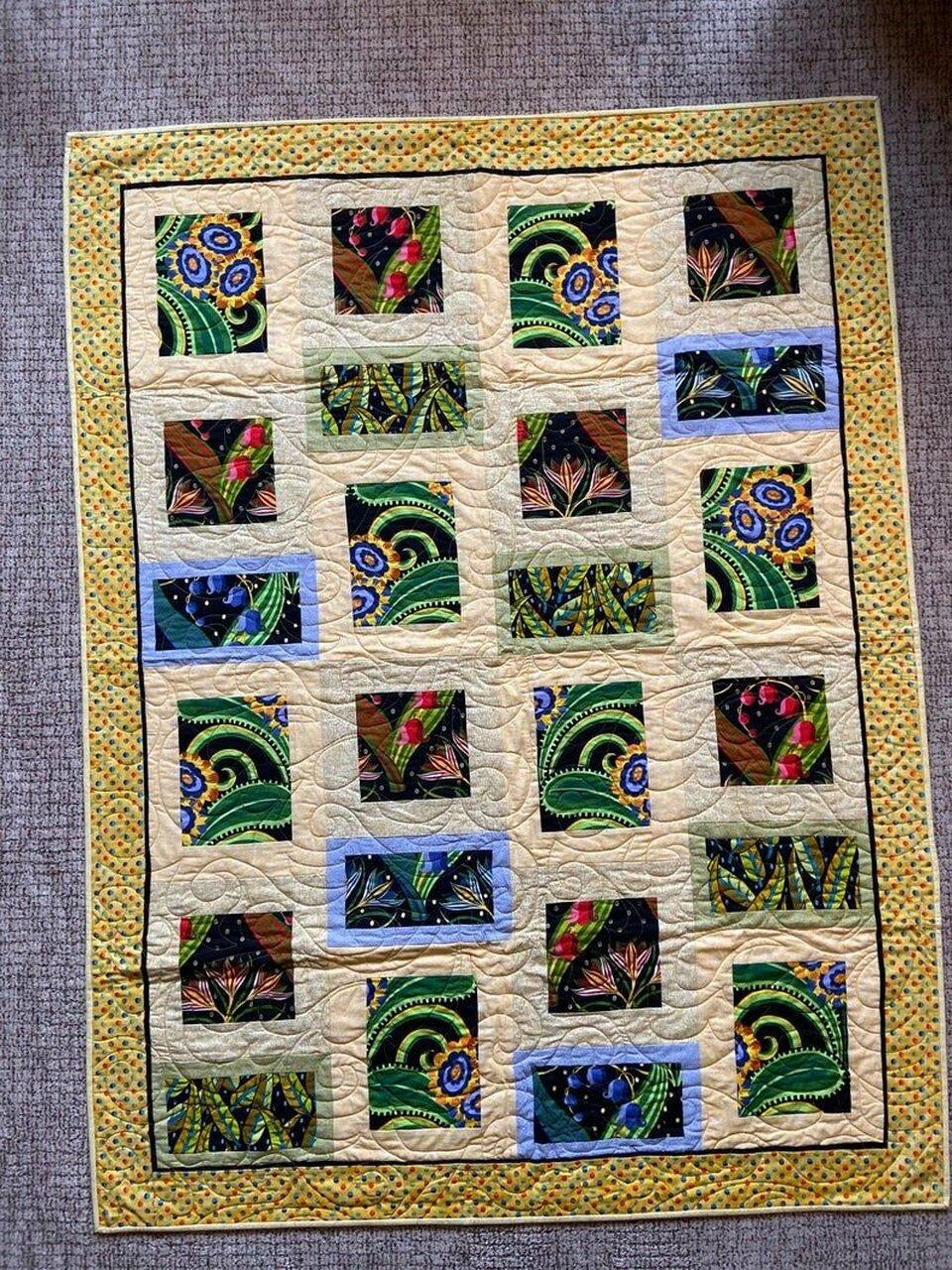 Yellow Green Purple Gold And Black Quilt Blanket Dhc3101225Lt and Home Decor