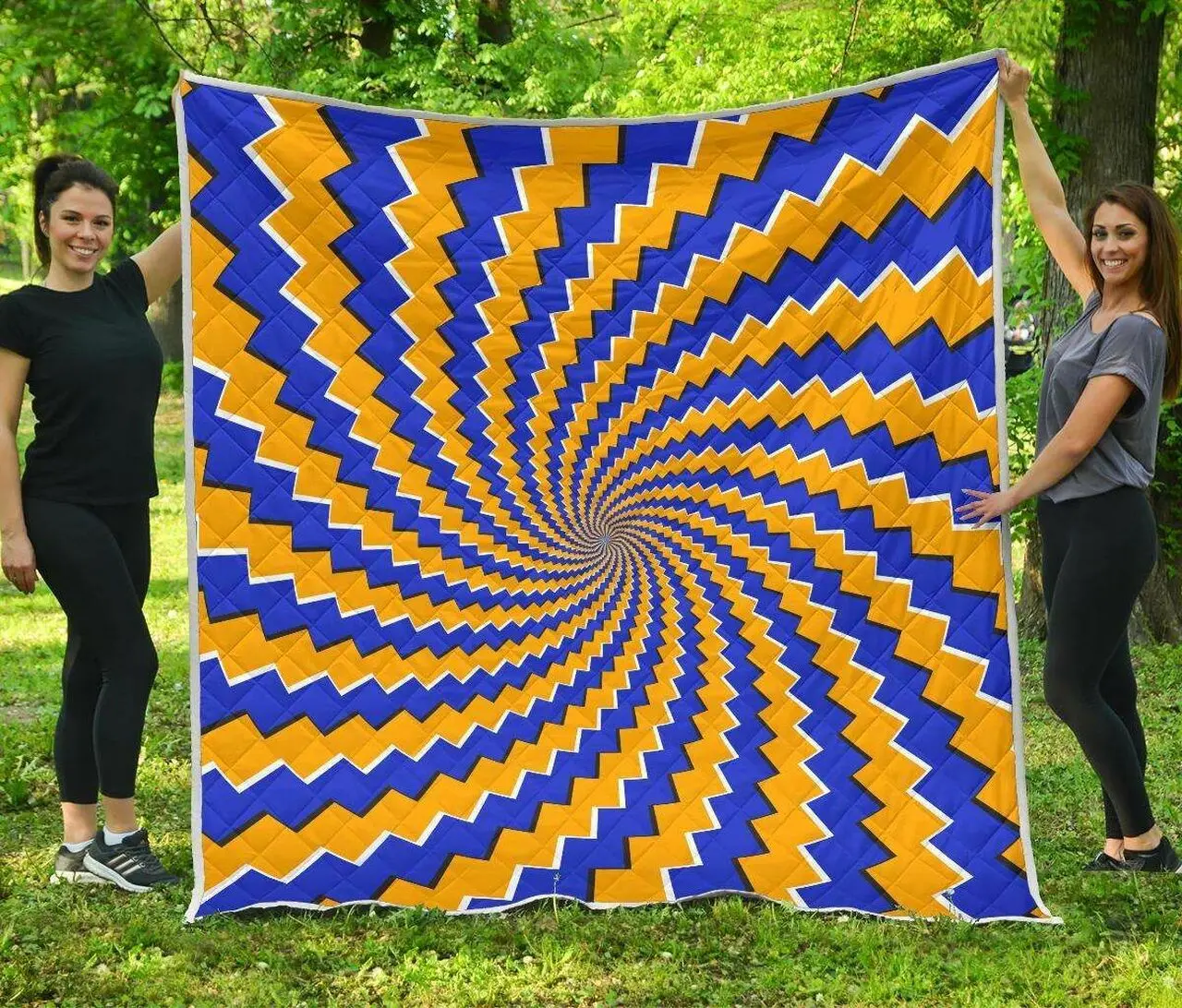 Yellow Spiral Moving Optical Illusion Cl17100739Mdq Quilt Blanket and Home Decor