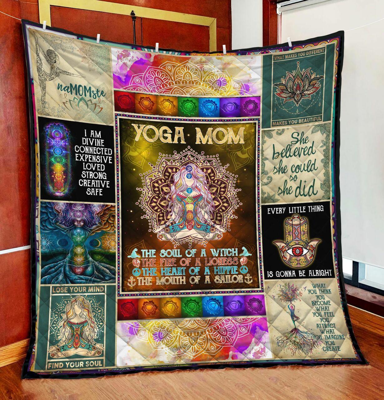 Yoga Mom The Soul Of A Witch The Heart Of A Hippie Quilt Blanket Great Customized Blanket Gifts For Birthday Christmas Thanksgiving and Home Decor