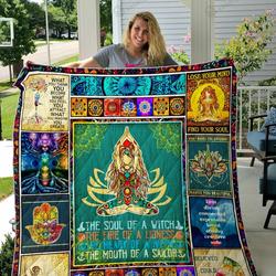 Yoga Namaste The Soul Of A Witch The Heart Of A Hippie Quilt Blanket Great Customized Blanket Gifts For Birthday Christmas Thanksgiving and Home Decor