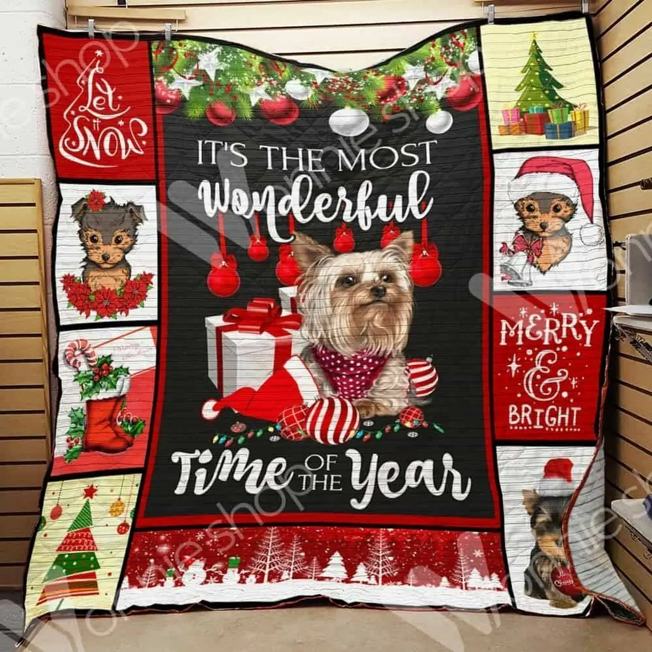 Yorkshire Terrier Christmas Hur Quilt Cysiqs and Home Decor