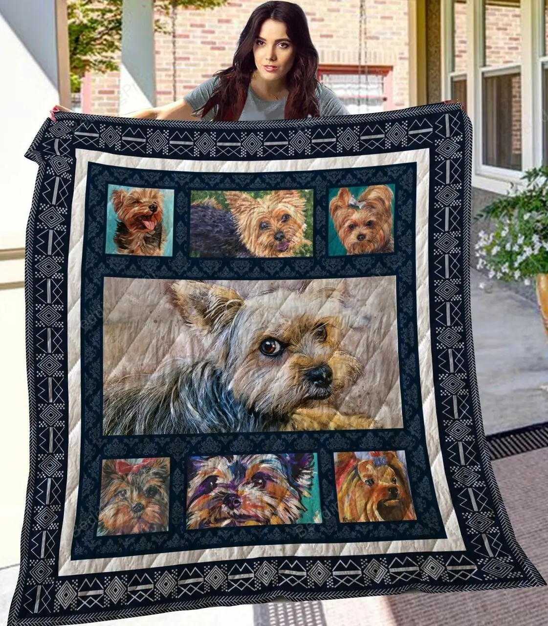Yorkshire Terrier Painting Quilt Blanket Great Customized Blanket Gifts For Birthday Christmas Thanksgiving and Home Decor