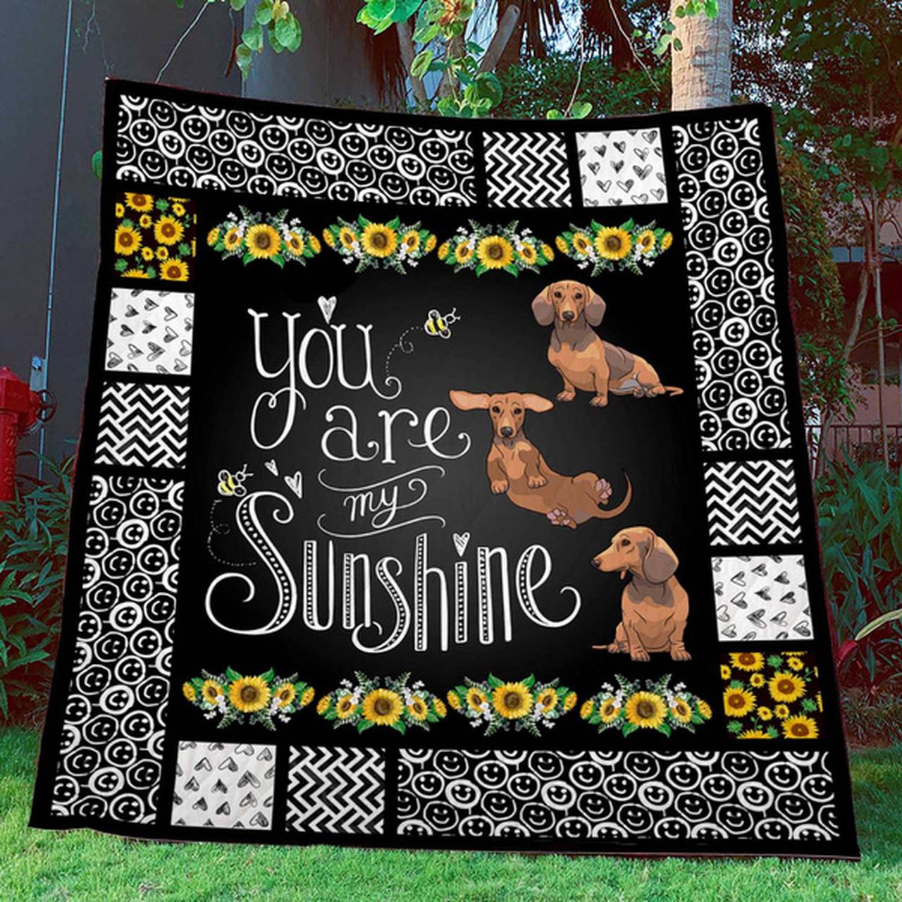 You Are My Sunshine Dachshund Quilt Pod000053 and Home Decor