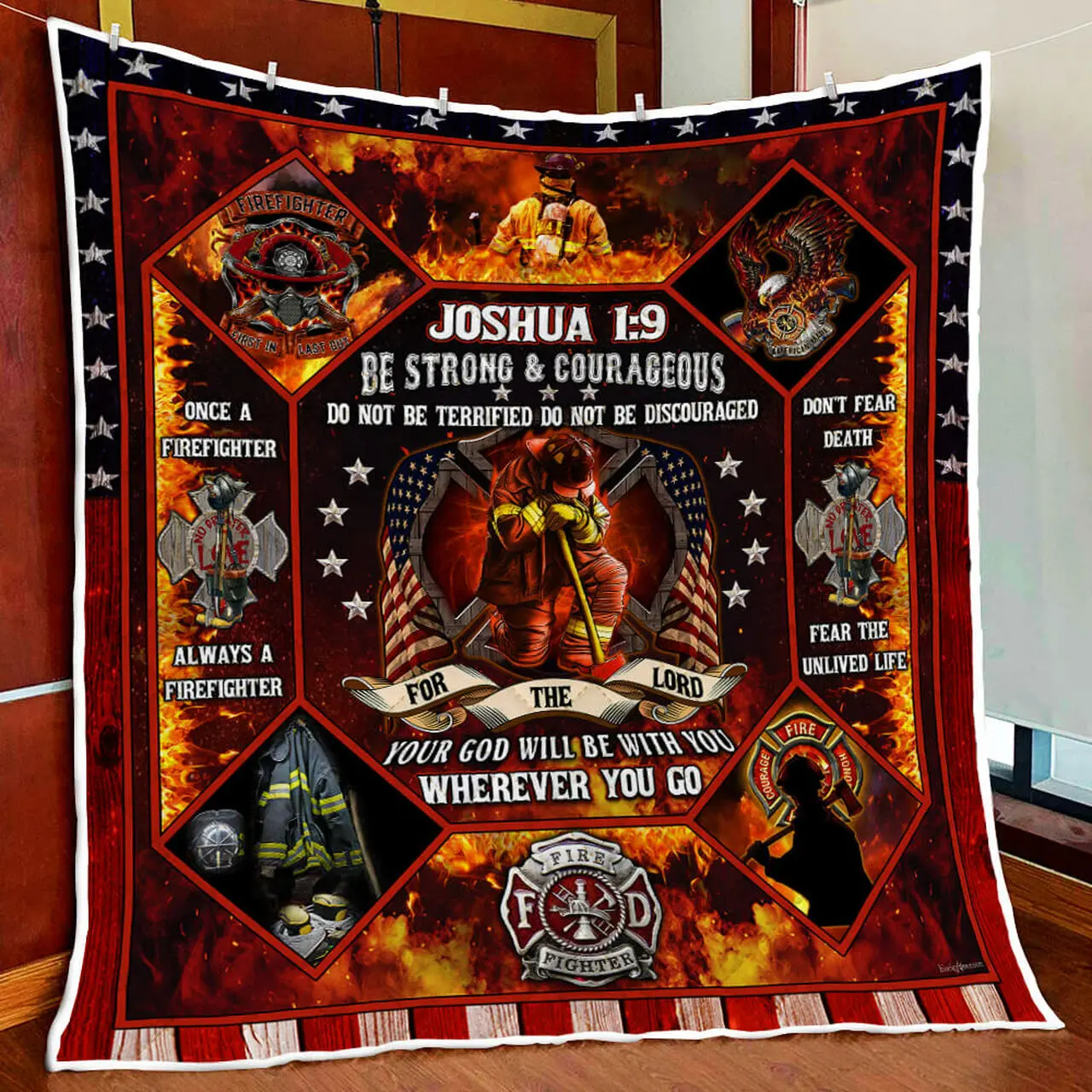 Your God Will Be With You Wherever You Go, Firefighter Quilt Blanket and Home Decor