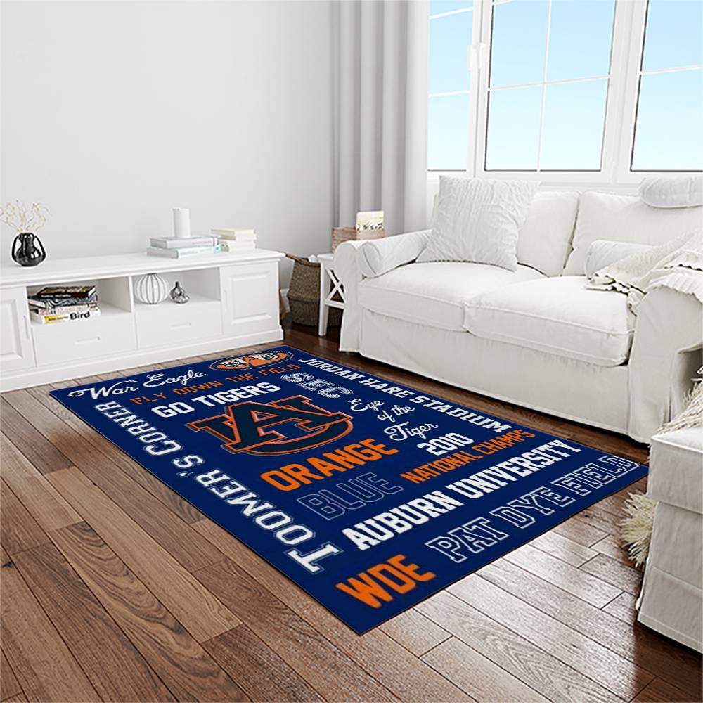 NCAA Auburn Tigers College Sport Basketball And Foolball Team Logo Rectangle Area Rug ATS55