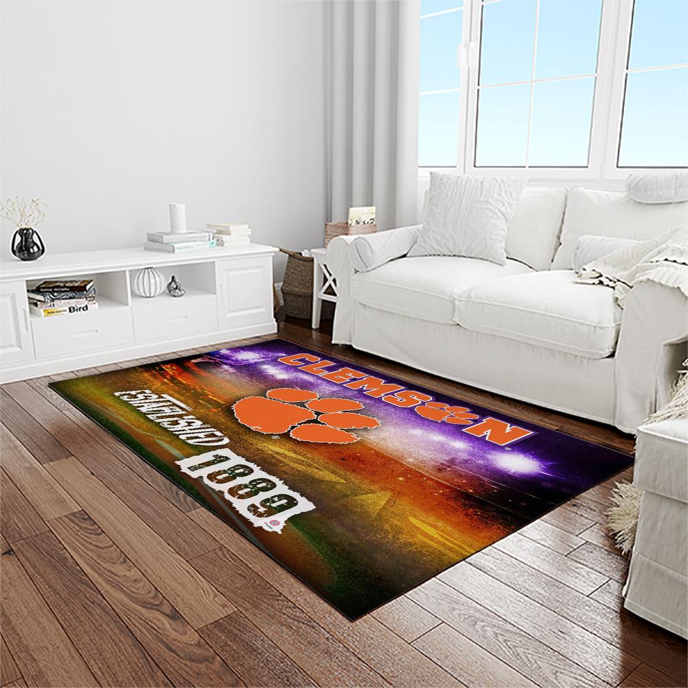 NCAA Clemson Tigers College Sport Basketball And Foolball Team Logo Rectangle Area Rug CT59