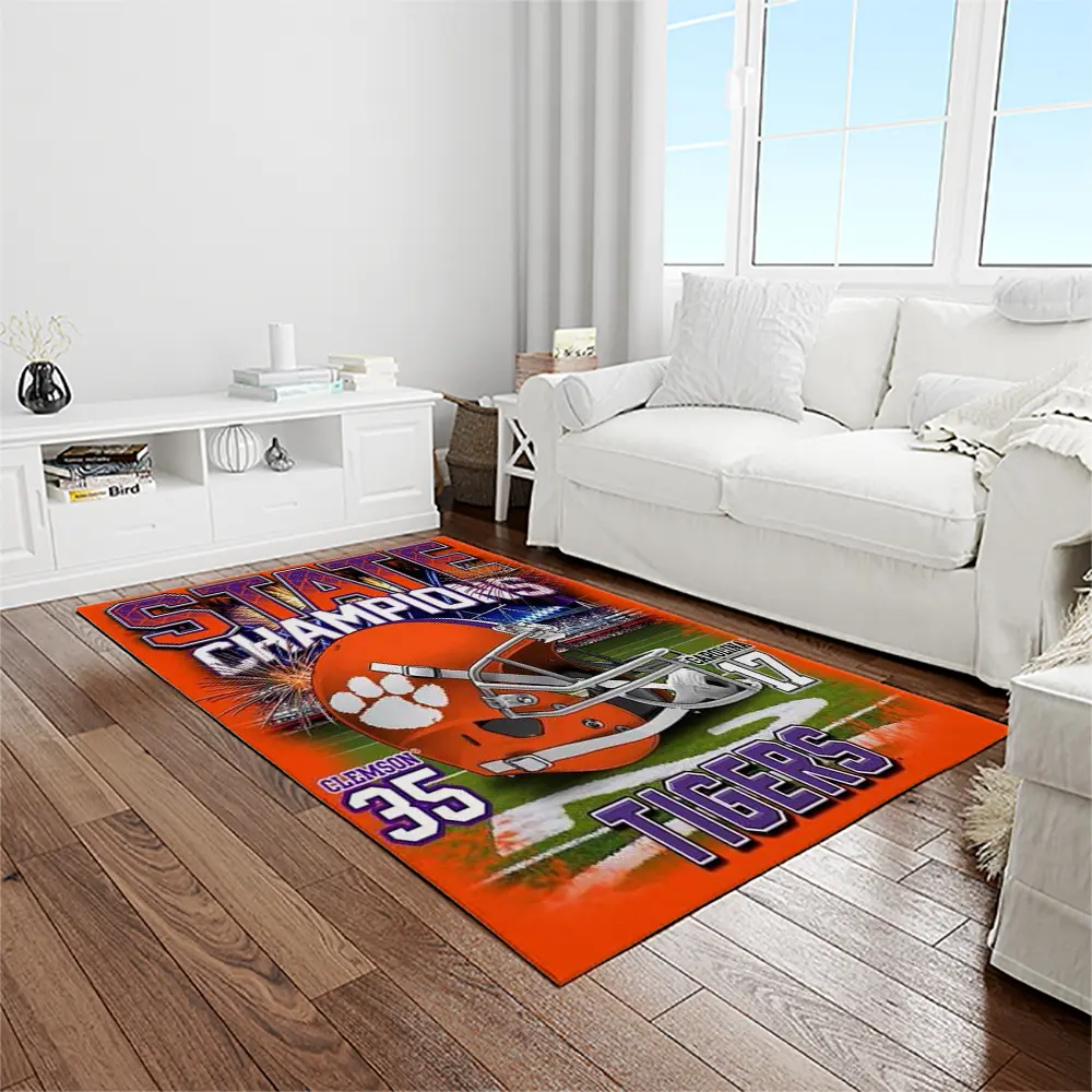 NCAA Clemson Tigers College Sport Basketball And Foolball Team Logo Rectangle Area Rug CT73