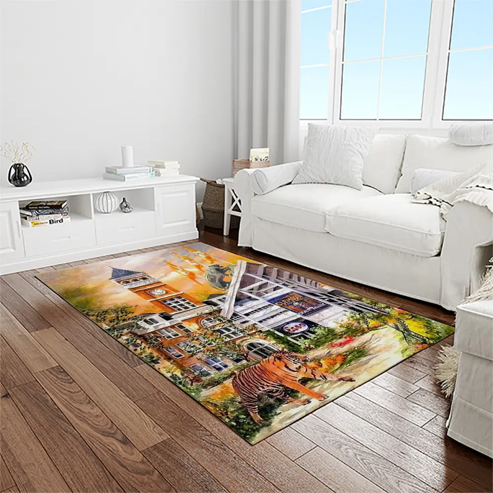 NCAA Clemson Tigers College Sport Basketball And Foolball Team Logo Rectangle Area Rug CT78