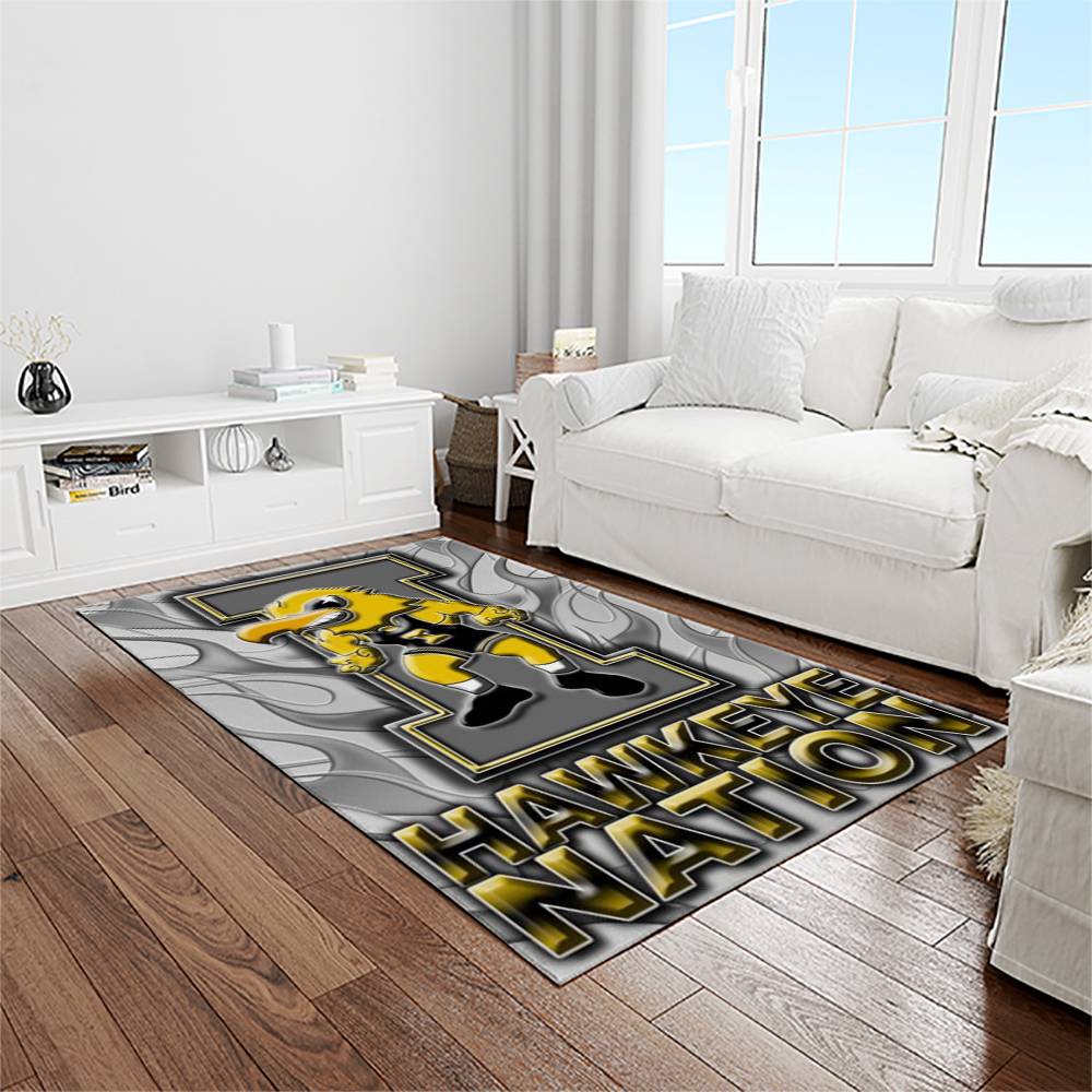 NCAA Iowa Hawkeyes College Sport Basketball And Foolball Team Logo Rectangle Area Rug IWH09