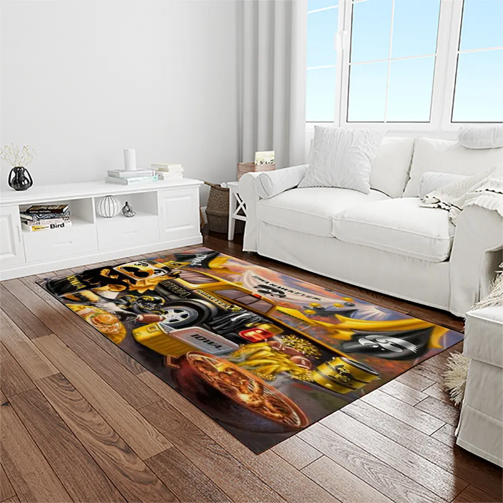 NCAA Iowa Hawkeyes College Sport Basketball And Foolball Team Logo Rectangle Area Rug IWH11