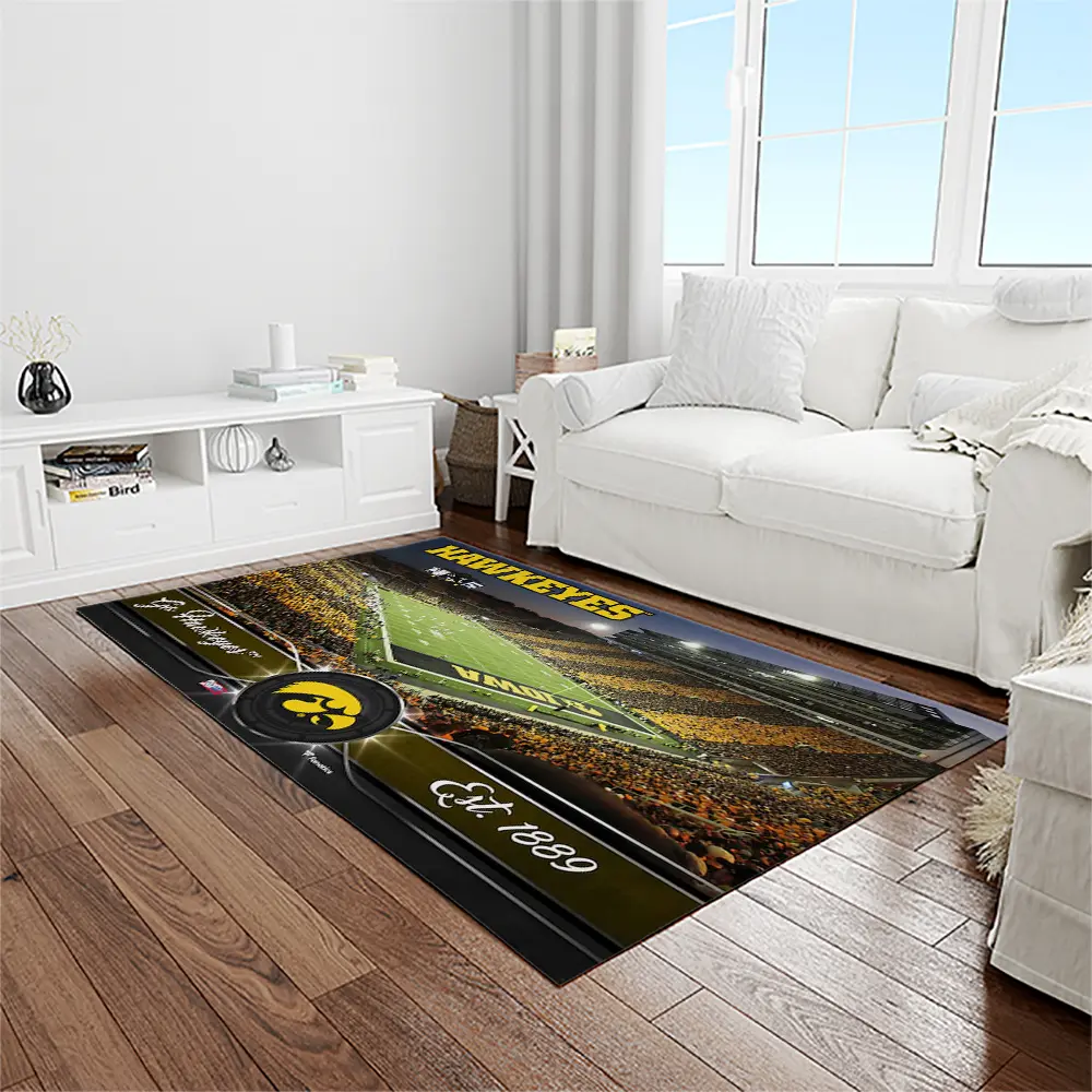 NCAA Iowa Hawkeyes College Sport Basketball And Foolball Team Logo Rectangle Area Rug IWH20