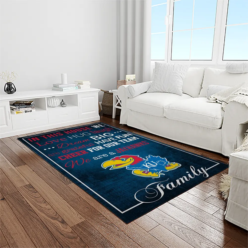 NCAA Kansas Jayhawks Basketball Team Logo Rectangle Area Rug KJ37