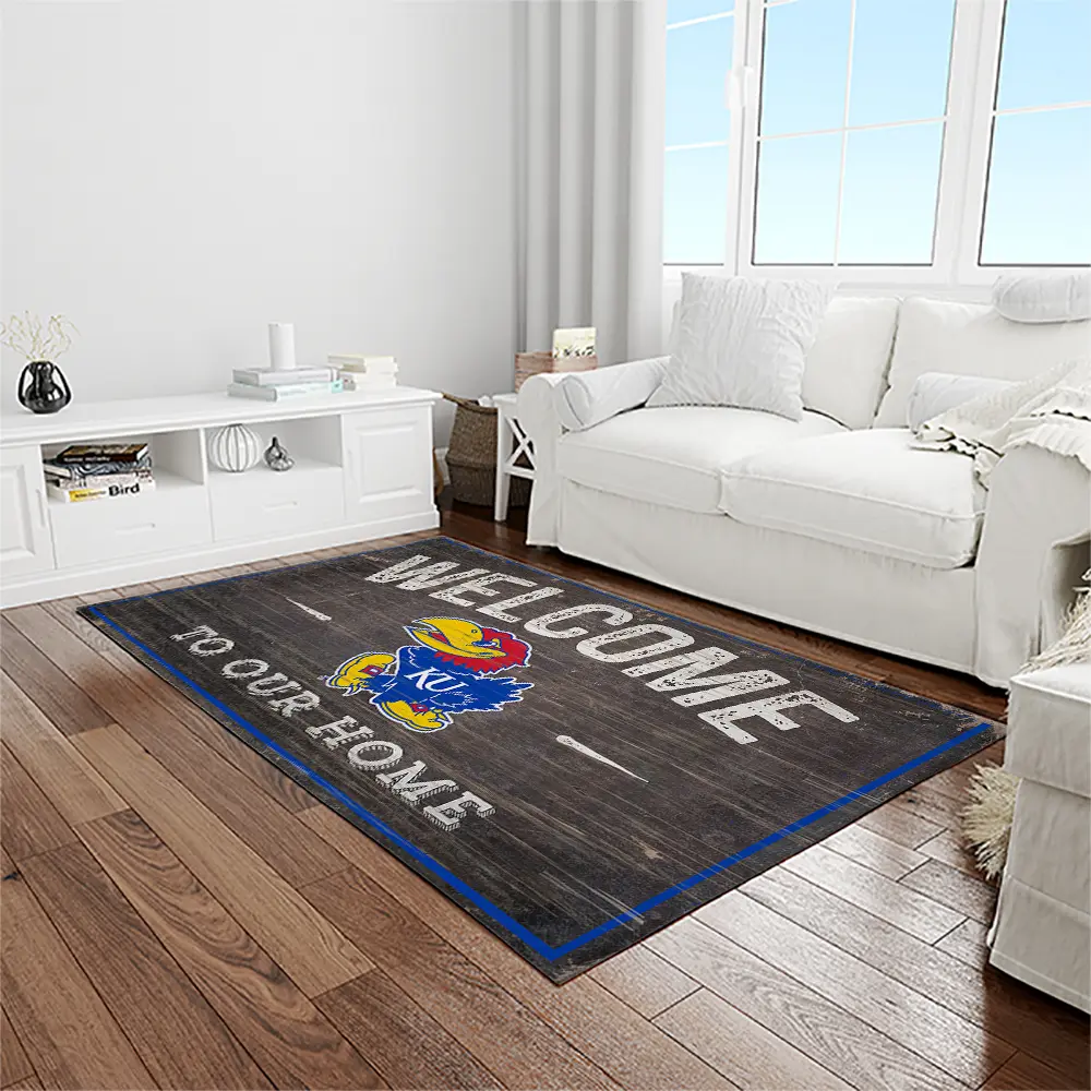 NCAA Kansas Jayhawks Basketball Team Logo Rectangle Area Rug KJ43