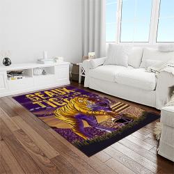 NCAA Louisiana State University College Sport Basketball And Foolball Team Logo Rectangle Area Rug LSU43