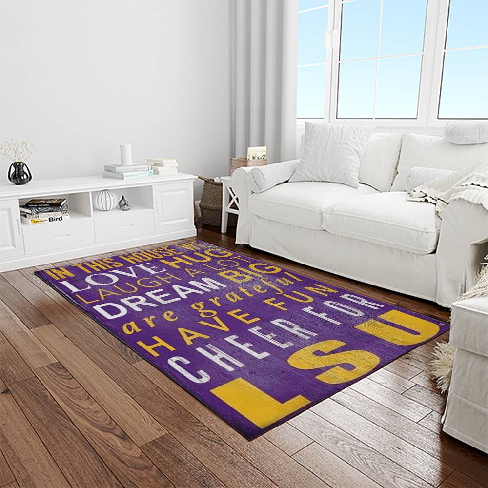 NCAA Louisiana State University College Sport Basketball And Foolball Team Logo Rectangle Area Rug LSU54