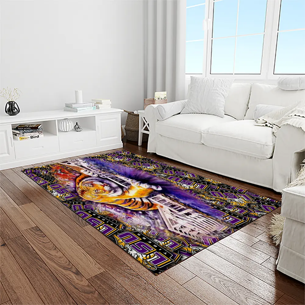 NCAA Louisiana State University College Sport Basketball And Foolball Team Logo Rectangle Area Rug LSU63